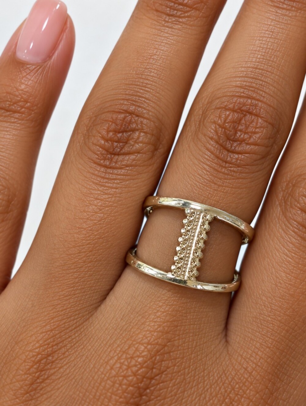 double band ring gold tone alloy size 6 fashion statement jewelry